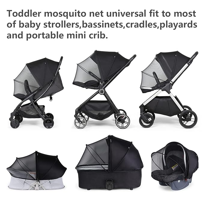 Beberoad Love Universal Stroller Sun Shade & Mosquito Net – 2-in-1 Baby Stroller Cover with UV Protection & 2-Way Zipper for Infant Carriages, Prams, and Travel Strollers (Black)-CubbioJoy