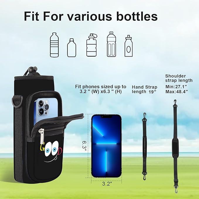 25/32/40/64oz Water Bottle Bag Holder Carrier-Insulated Crossbody Sling Case Sleeve with Strap & Pockets for Men Women Gym Cycling Travel Walking Hiking Camping-CubbioJoy