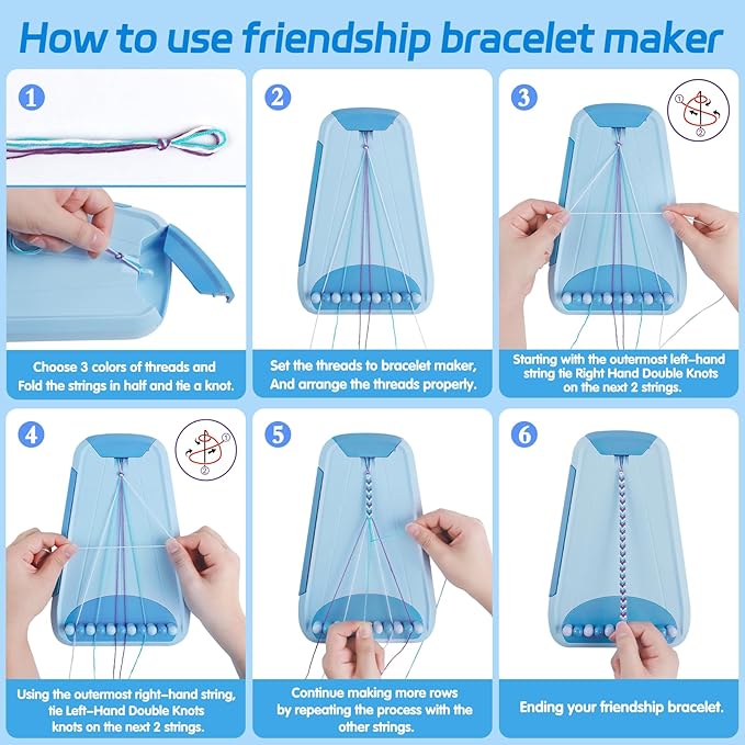 Arts and Crafts for Kids Ages 8-12,Friendship Bracelet Making Kit for Girl,Kids Jewelry Making Kit with 28 Pre-Cut Threads,Christmas Birthday Gifts for Ages 6 7 8 9 10 11 12 Year Old Light Blue-CubbioJoy
