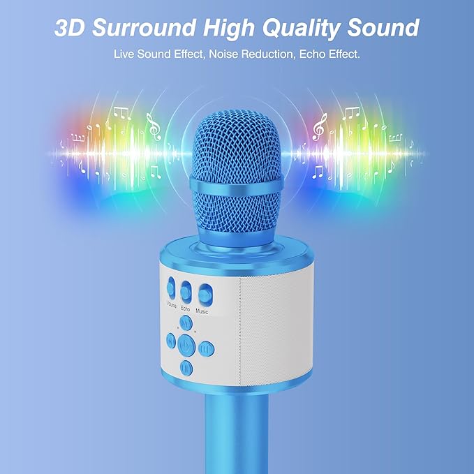 BONAOK Karaoke Microphone for Kids & Adults - Bluetooth Microphones Singing Mic with Disco Lights, Echo Effect, Built-in Speaker Portable Karaoke Player for Party Travel Gifts Q78(Blue)-CubbioJoy