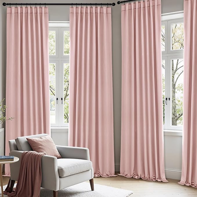 ANRODUO Light Pink Blackout Curtains for Girls Bedroom Living Room 84 Inches Long 2 Panels, Back Tab Rod Pocket Pinch Pleated Thermal Insulated Room Darkening Curtains, 52 x 84 Inch-CubbioJoy