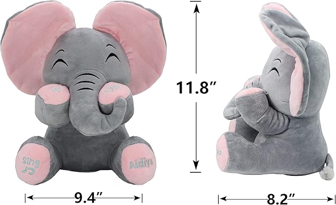 Aidiya Elephant Stuffed Animals Baby Gifts Peluches Ear Interactive Elephant Talking Singing Plush Toys for Girls Boys Gift Adjustable Volume 11.8" Set (Pink)-CubbioJoy