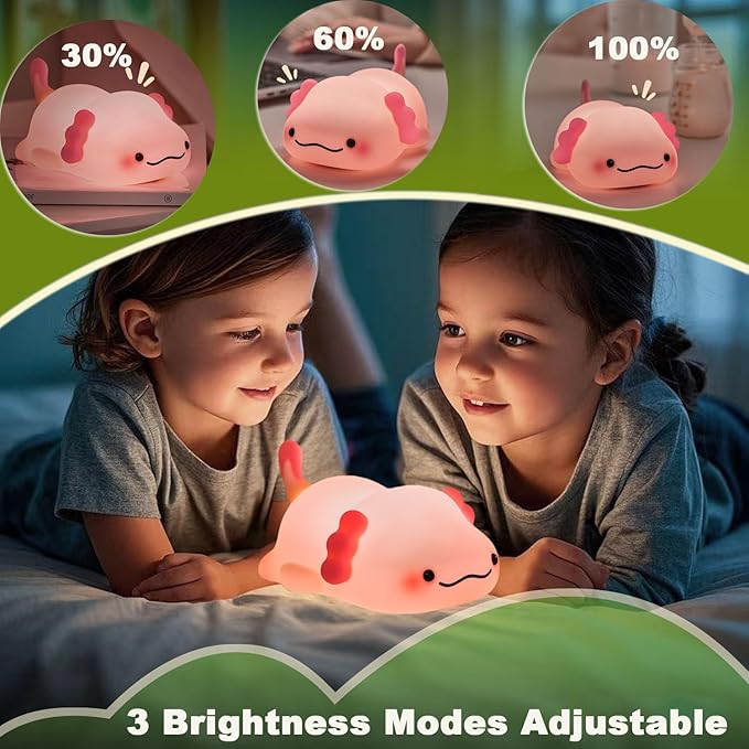 DREAMING MY DREAM Cute Axolotl Night Light, LED Squishy Novelty Animal Night Lamp, 3 Level Dimmable Nursery Nightlight for Breastfeeding Toddler Baby Kids Decor, Cool Gifts Kids (Axolotl)-CubbioJoy