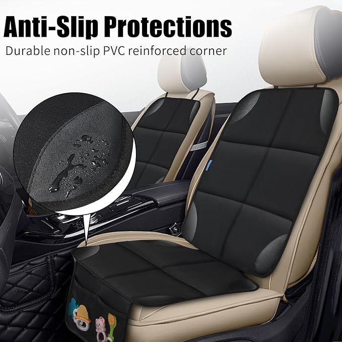 Car Seat Protector for Child Carseat, 2 Pack Protect Car Seat Cover for Baby with Thickest Padding and Non-Slip Padded Backing Mesh Pockets Kids Pets Car Back Seat Protectors(Black)-CubbioJoy