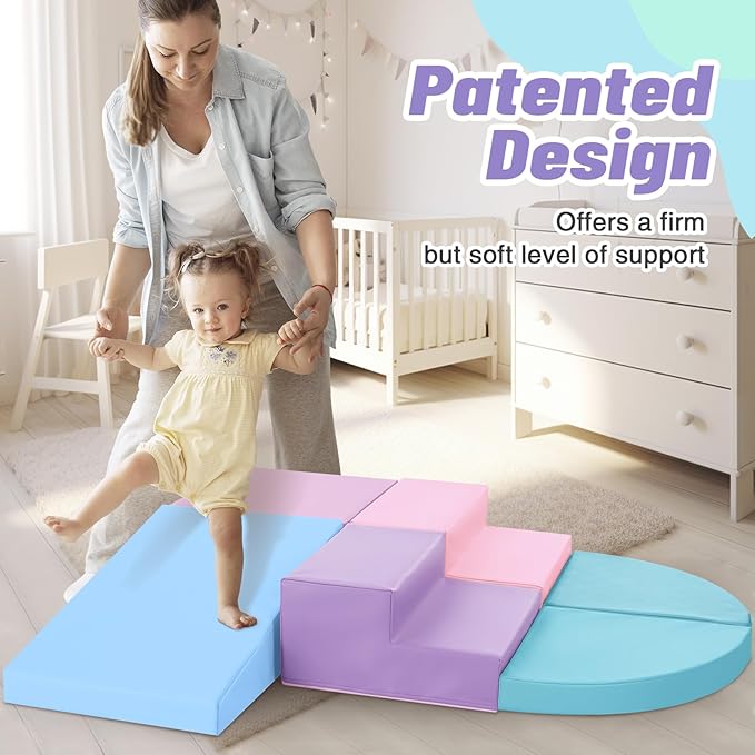 6-Piece Foam Climbing Blocks for Toddlers: Colorful Climbing Gym PU Leather Baby Foam Building Blocks Indoor Toy-CubbioJoy