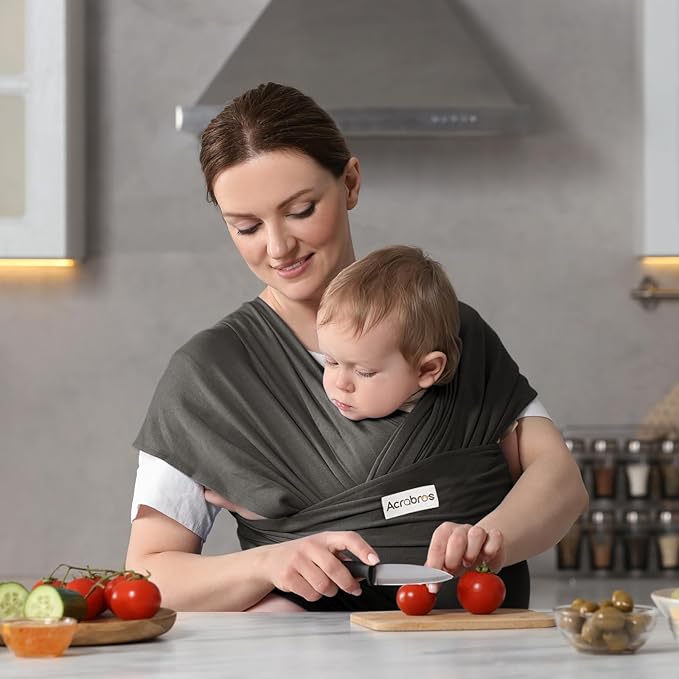 Acrabros Baby Wrap Carrier,Hands Free Baby Carrier Sling,Lightweight,Breathable,Softness,Perfect for Newborn Infants and Babies Shower Gift,Dark Grey-CubbioJoy