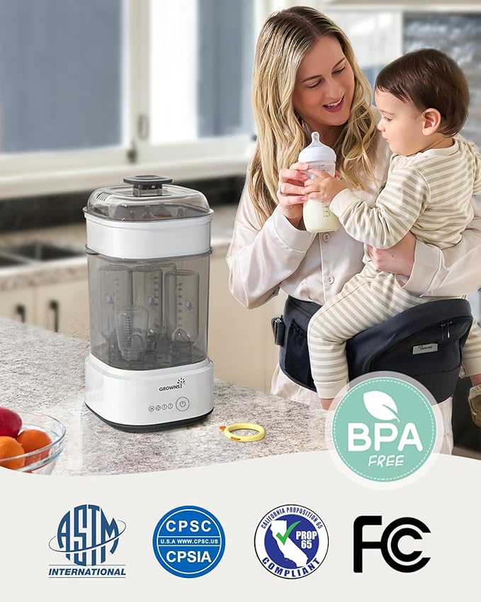 Bottle Sterilizer and Dryer, Compact Electric Steam Baby Bottle Sterilizer (Esterilizador de Biberones), Bottle Sanitizer for Baby Bottles, Pacifiers, Pump Parts Black-CubbioJoy