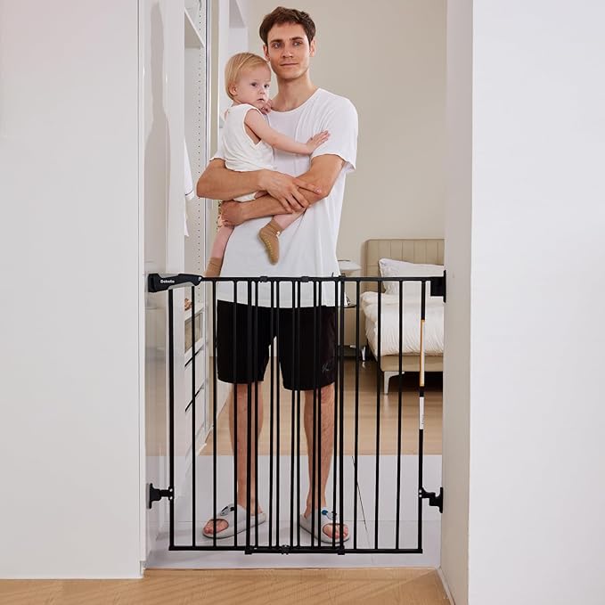 Babelio 34" Extra Tall Baby/Dog Gate with No Threshold Design Walk Thru Door, 26-43" Auto Close Safety Gate for Babies, Elders and Pets, Fits Doorways, Stairs, and Entryways, Black-CubbioJoy