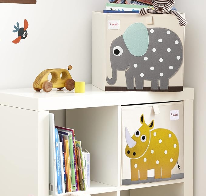 3 Sprouts Toy Storage Organizer: Toy Box Cube Organizer for Playroom, Nursery - Foldable Storage Bin - Elephant-CubbioJoy