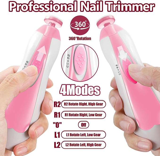 Baby Nail Trimmer Electric, 6 in 1 Rechargeable Baby Nail Clippers Manicure Set Grooming Kit for Toddler Infant or Adults (Pink)-CubbioJoy