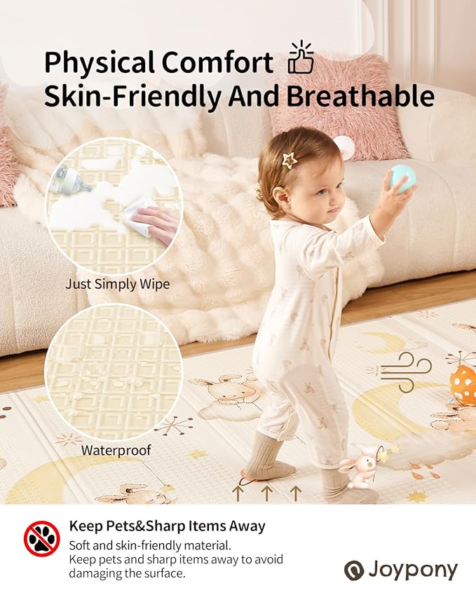 Baby Play Mat, 79 x 71 Inches Extra Large Foldable Play Mats for Babies and Toddlers, Waterproof & Anti-Slip Portable Baby Floor Mat for Tummy Time, Foam Baby Mat for Floor with Travel Bag-CubbioJoy