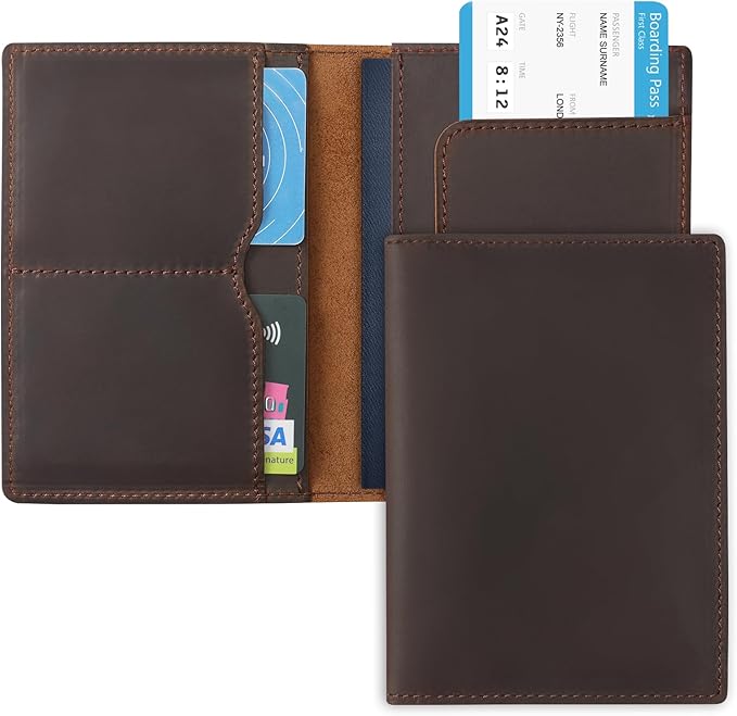 Jack&Chris Leather Passport Holder, Handmade Passport cover, Travel Wallet Cover Case for Men and Women, Leather Travel Documents Organizer Protector, JC107-CubbioJoy