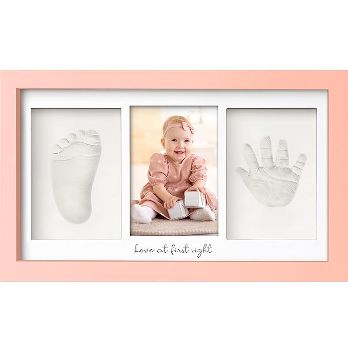Baby Hand and Footprint Kit - Clay Handprint Keepsake Frame, Newborn Nursery Picture Frame, Personalized New Mom Gifts for Baby Shower & Registry (Sweet Pink)-CubbioJoy