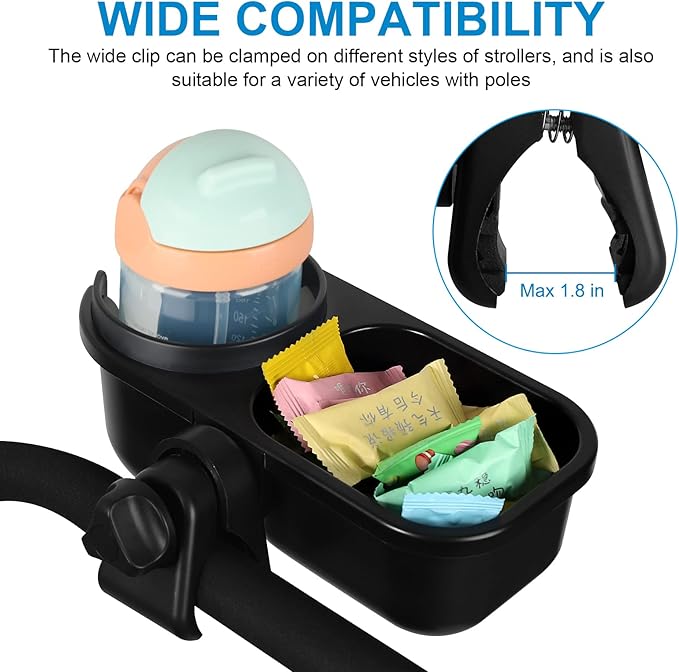 Accmor Stroller Cup Holder with Tray, Universal Cup Holder, Bike Bottle Holder, 360° Rotatable Large Caliber Drinks Holder for Stroller, Bike, Wheelchair, Walker-CubbioJoy