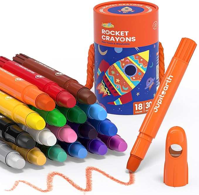 18 Colors Twist Crayons for Toddlers 1-3, Non-Toxic Washable Crayons for Ages 4-8 with Storage Bucket, Ultra-Silky and Easy to Hold Art Supplies, Ideal Coloring Gift for Boys and Girls-CubbioJoy