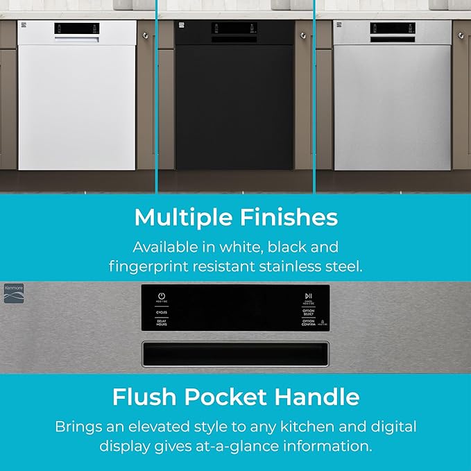 Kenmore 24" Built-in Stainless Steel Tub Dishwasher EasyFlex 3rd, SmartWash, UltraWash Plus, TurboDry, and Adjustable Rack, Energy Star Certified, Fingerprint Resistant-CubbioJoy