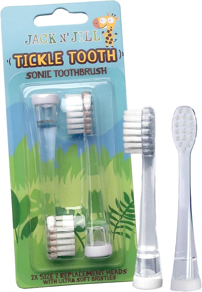 Jack N' Jill Tickle Tooth Sonic Electric Toothbrush Replacement Heads - Gentle Cleaning, Made for Tiny Teeth, LED Inspection Light, Extra Soft Bristles, for Babies & Kids - (1 Pack - Set of 2)-CubbioJoy