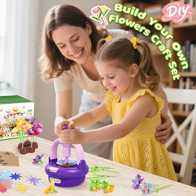 Arts and Crafts Kit for Kids Ages 4-8,Flower Bouquet Toys,DIY Flower Market Toys,Build Your Flower Bouquet,Educational Christmas Birthday Gifts for 3 4 5 6 7 8 9 Year Old Girls-Purple-CubbioJoy
