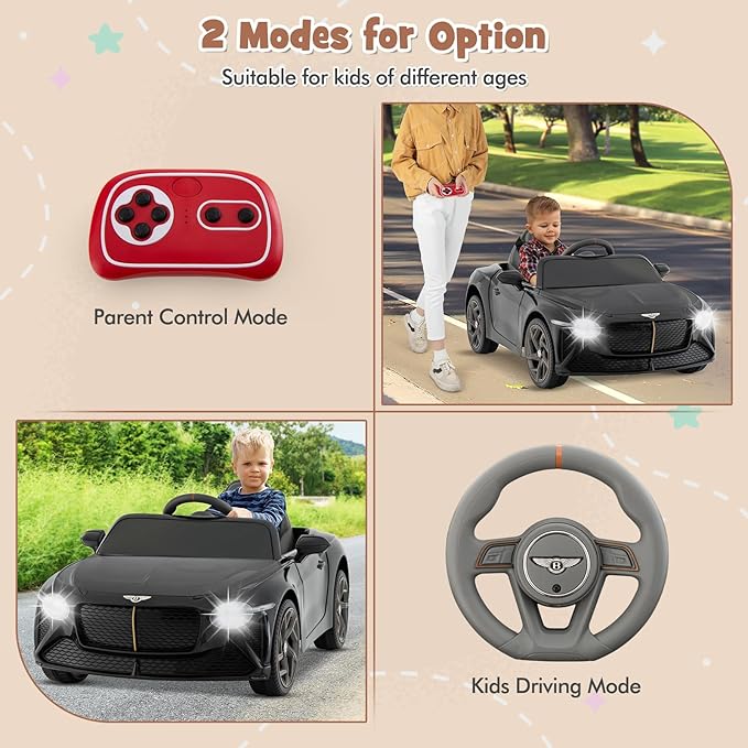 Costzon Ride on Car, 12V Licensed Bentley Bacalar Battery Powered Kids' Electric Vehicles w/Remote Control, Scissor Doors, Wireless Connection, Lights/Sound Effects, Kids Car Toys for Toddlers(Black)-CubbioJoy