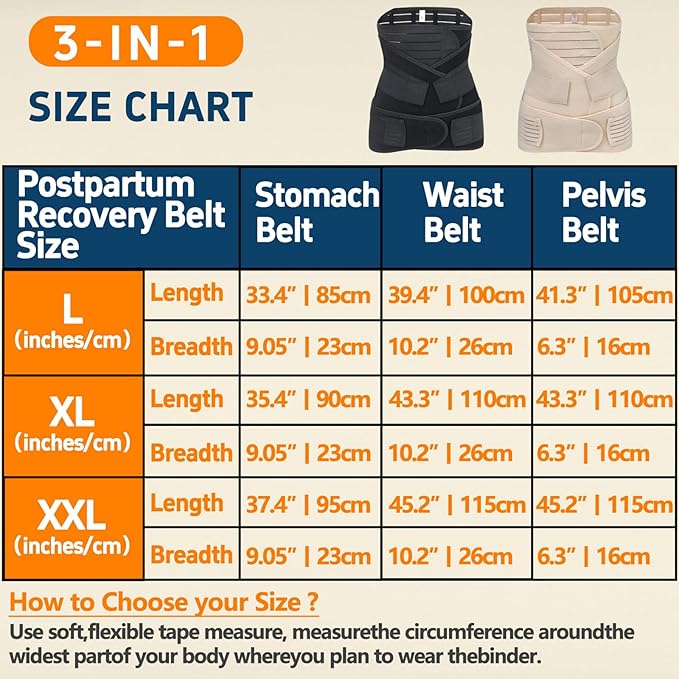 3 in 1 Postpartum Belly Band Post Partum for Women Abdominal Binder Surgery C Section Recovery Stomach Belly Wrap Belt-CubbioJoy