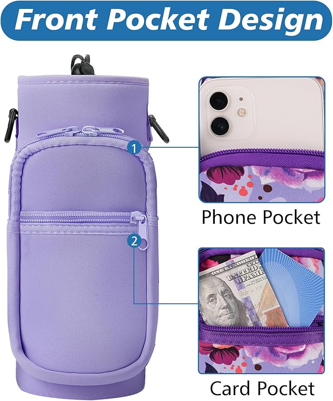 32 40 oz Water Bottle Carrier with Strap, Neoprene Water Bottle Sleeve Bag with 2 Pockets Insulated Flask Sling Holder for Walking Hiking Gym-CubbioJoy