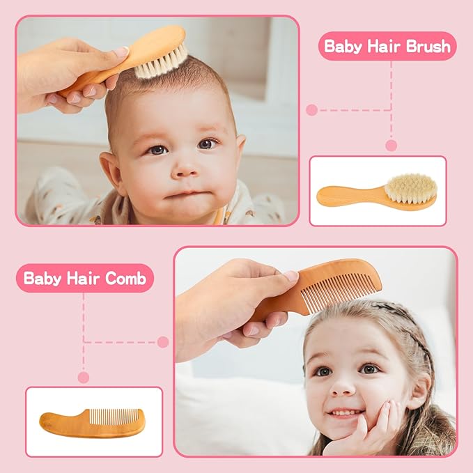 Baby Grooming Kit, Infant Safety Care Set with Hair Brush Comb Nail Clipper Nasal Aspirator,Baby Essentials Kit for Newborn Girls Boys(13 Pc Pink Kit)-CubbioJoy