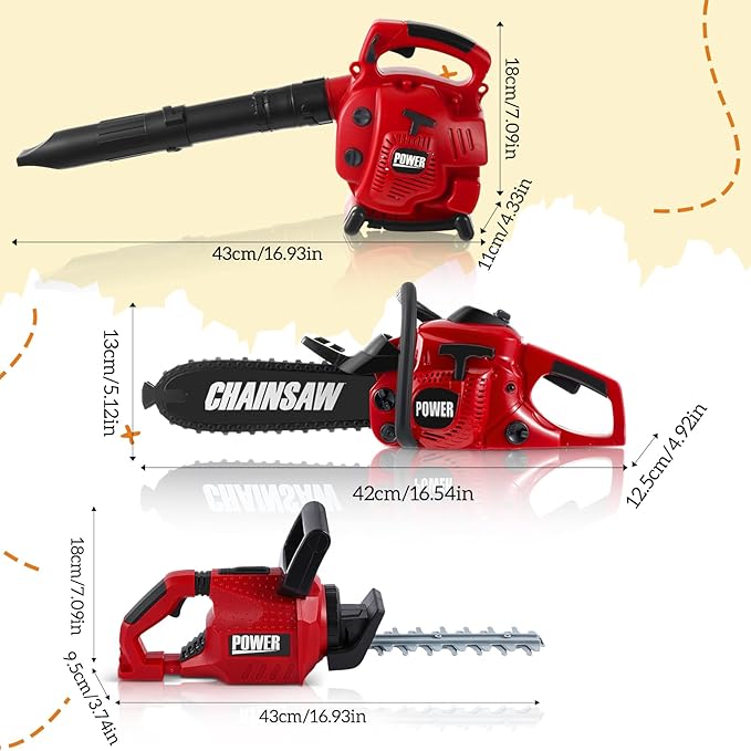 3 Pcs Toy Gardening Tool Set for Kids Toy Leaf Blower Hedge Trimmer Chainsaw Pretend Play Set with Lights and Sounds Birthday for Boys Girls-CubbioJoy