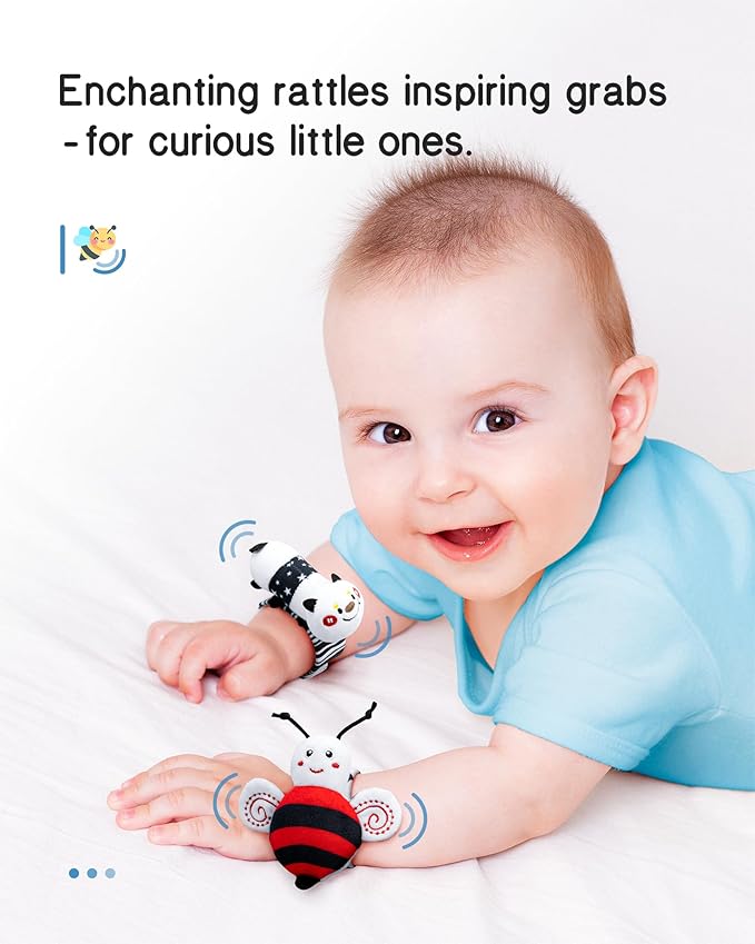 Infinno High Contrast Baby Toys Infant Rattle Socks and Wristband Set, Ideal Baby Sensery Toy Gifts for Newborn 0-12 Months, Perpect Black and White Toys for Boys and Girls As Baby Shower Gifts-CubbioJoy