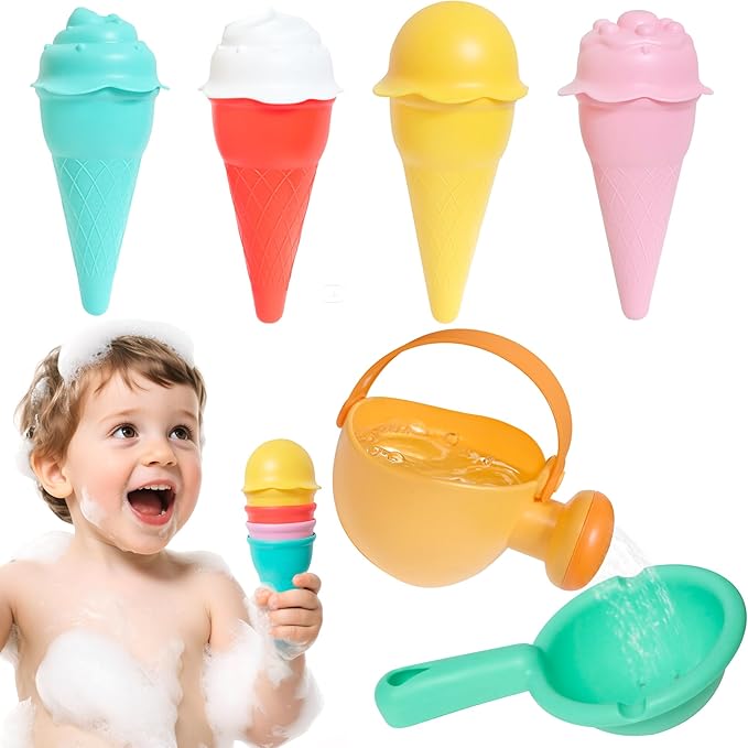 Baby Bath Toys for Kids Ages 1-3 6 PCS Ice Cream Toddler Bath Toys Mold Free Bathtub Beach Sand Pool Water Toys for 1 2 3 4 5 6 Years Old Girls Boys Gifts-CubbioJoy