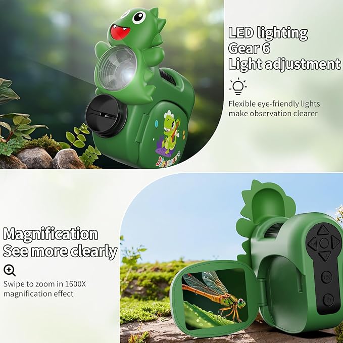 1600X Handheld Microscope for Kids 2" IPS Screen Kit Mini Pocket Digital Microscopes STEM Science with Slides Photo Video Rechargeable Portable Scope Gift for Ages 6-12 (Green)-CubbioJoy