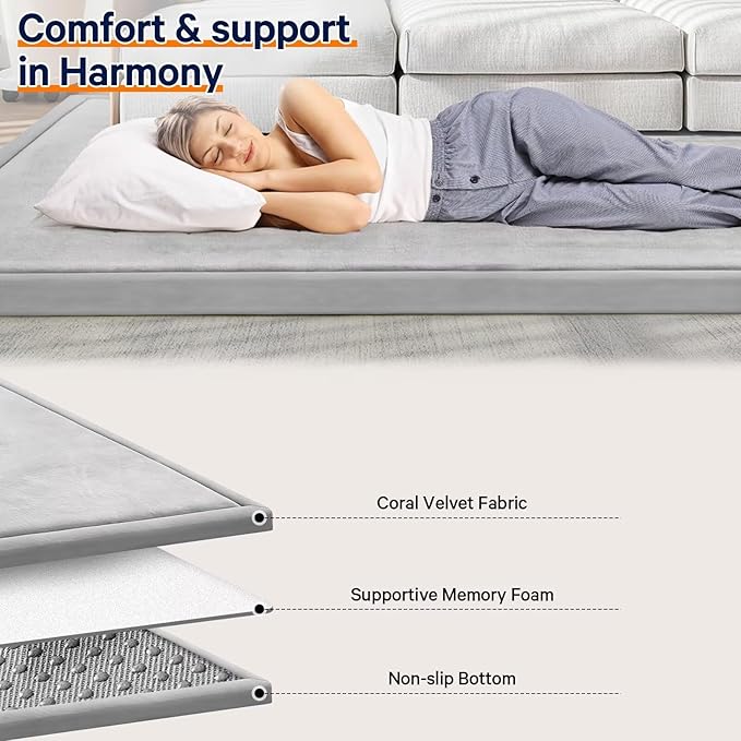 Baby Play Mat for Floor Tummy Time Nursery Rug Muscle Area Playroom Rug Tatami Mat 13'1"x6'7" Memory Foam 1.3" Thick Crawling for Babies,Toddlers, Infants, Kids(Light Gray)-CubbioJoy