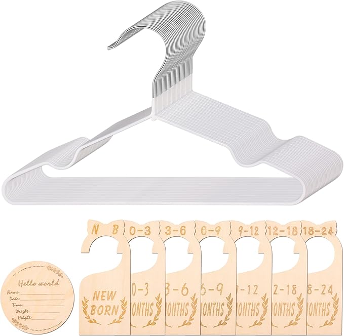 8Pcs Wooden Baby Closet Dividers for Baby Clothes Organizer, and 30Pcs Baby Hangers, Baby Closet Organizer Baby Clothes Dividers for New Mom Dad Parents, 0-24 Months, Large, SL0058-CubbioJoy