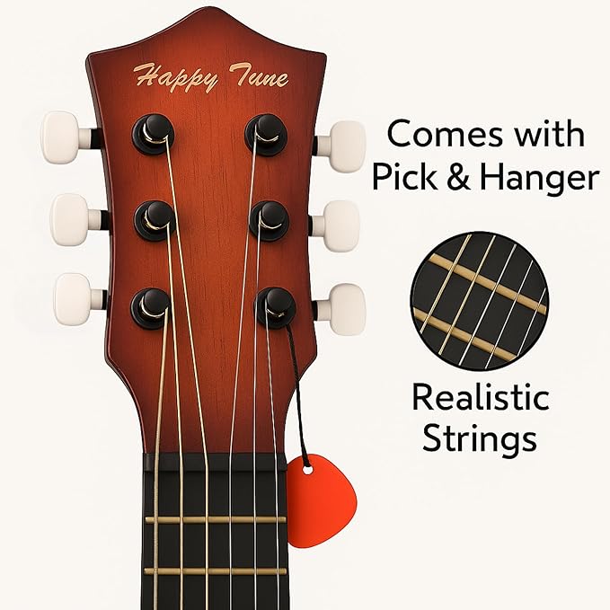 23" Acoustic Guitar, Kids 6 String Toy Guitar - Realistic Steel Strings - Beginner Practice First Musical Instrument for Children, Toddlers (Mahogany)-CubbioJoy