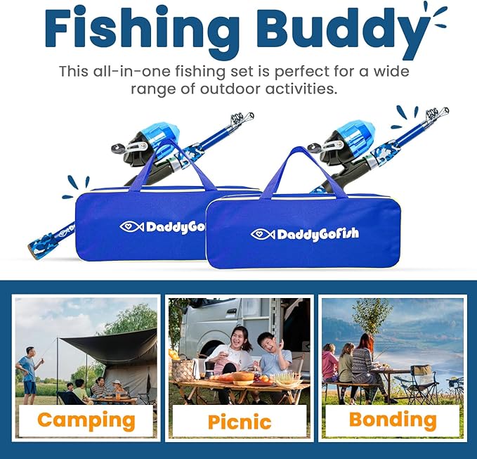 DaddyGoFish Kids Fishing Pole - Rod Reel Combo Tackle Box Starter Set - First Year Small Gear Kit for Boys Girls Toddler Youth Age Beginner Little Children-CubbioJoy