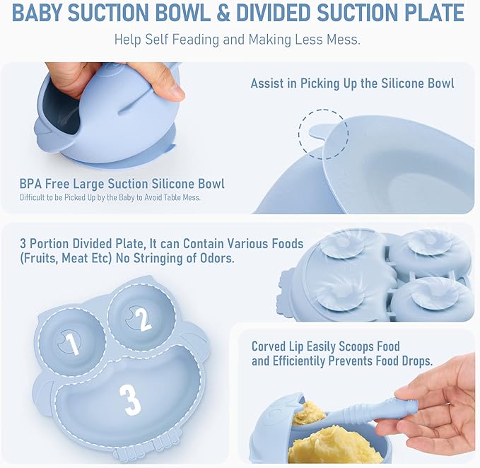 Baby Weaning Set, Silicone Baby Feeding Set(10 Pcs), Toddler Weaning Set with Adjustable Bib, Suction Bowl, Plate, Fork, Spoon, Water & Snack Cup Kit, Baby Led Weaning Kit for Babies and Kids-CubbioJoy
