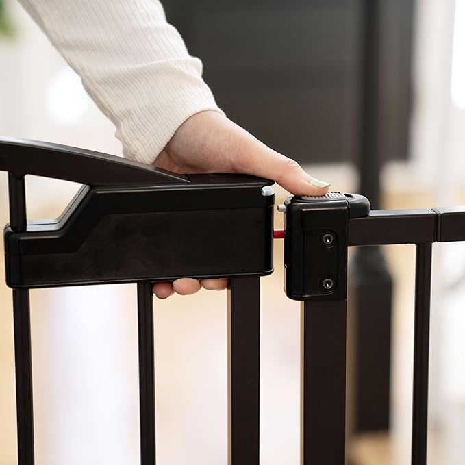 Ingenuity Easy Open Baby Gate & Dog Gate, Hands-Free Open Patent-Pending Foot Pedal, 27.5"-52" Wide, 28" Tall, Hardware or Pressure Mounted, Install in Doorway, Bottom of Stairs, or Wall - Espresso-CubbioJoy