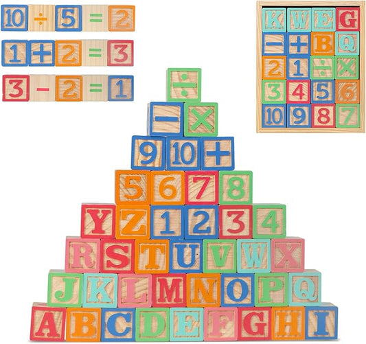 Joqutoys ABC Wooden Building Blocks for Toddlers 3 Large, 40 PCS Alphabet & Number Stacking Blocks with Storage Tray, Montessori Educational Learning Toys for Boys Girls Kids Gifts 1.65"-CubbioJoy