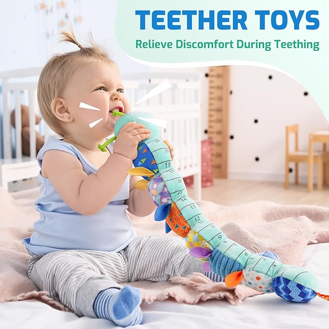 Sumobaby Baby Toys Musical Caterpillar, Stuffed Animal Activity Soft Toys with Teether,Multi-Sensory Crinkle, Rattle and Textures, for Tummy Time Baby Toys 0 to 12 Months Boys,Girls,Caterpillar(Blue)-CubbioJoy