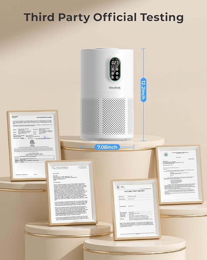 Air Purifiers for Home Large Room up to 1650 ft², WESTHEY H13 True HEPA Air Purifier for Bedroom with Night Light, Air Quality Monitor, Fragrance Sponge, Air Cleaner for Wildfire Smoke Dander Dust-CubbioJoy