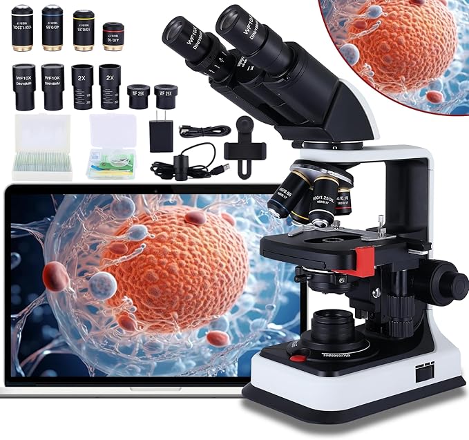 40X-2500X Microscope Laboratory Microscope for Adults with LED, Double 3D Mechanical Stage, Abbe Spotting Scope for Students Children Adults Laboratory Education Science Doppelt Tisch-CubbioJoy