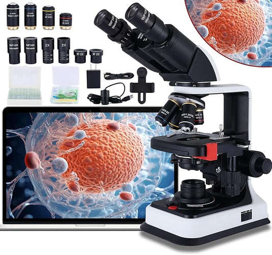 40X-2500X Microscope Laboratory Microscope for Adults with LED, Double 3D Mechanical Stage, Abbe Spotting Scope for Students Children Adults Laboratory Education Science Doppelt Tisch-CubbioJoy