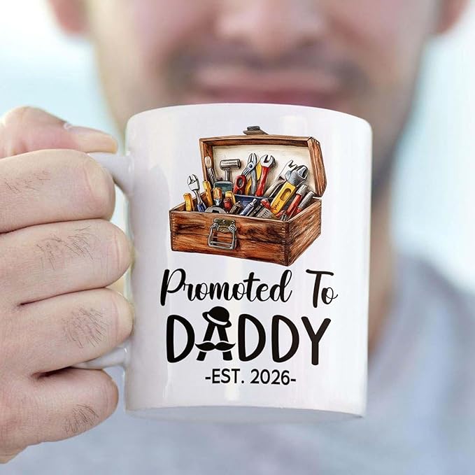 Customized Promoted To Daddy Ceramic Coffee Mug Gift For Daddy Grandpa Father EST 2026, Personalized Dad Accent Mug With Name & Year, First Time Dad White Coffee Cup, Future Papa Travel Mug 11Oz 15Oz-CubbioJoy