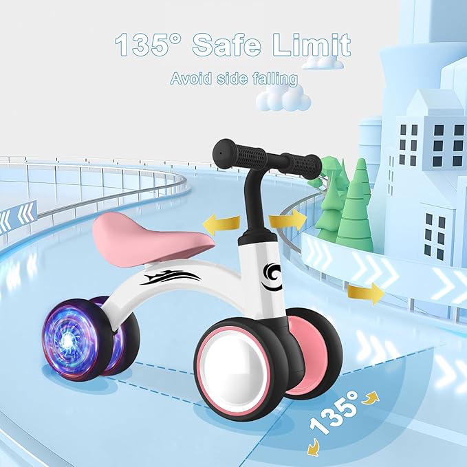 Colorful Lighting Baby Balance Bike Toys for 1 Year Old Girl Gifts, 10-36 Month Toddler Balance Bike, No Pedal 4 Silence Wheels & Soft Seat Pre-School First Riding on Toys, 1st Birthday Gifts.-CubbioJoy