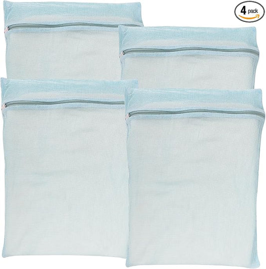 4-Piece Blue Large Durable Organic Cotton Mesh Laundry Bags with Sturdy Zippers and Breathable Mesh are Delicate Laundry Bags for Underwear, Clothes, Pants and Socks-CubbioJoy