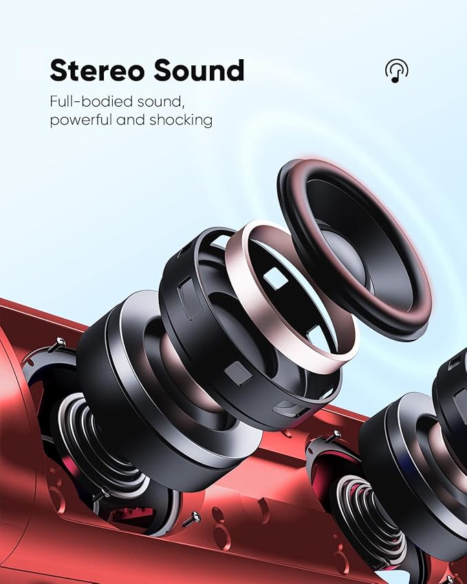 Bluetooth Speaker with HD Sound, Portable Wireless, IPX5 Waterproof, Up to 20H Playtime, TWS Pairing, BT5.3, for Home/Party/Outdoor/Beach, Stocking Stuffers, White Elephant Gifts for Adults (Red)-CubbioJoy