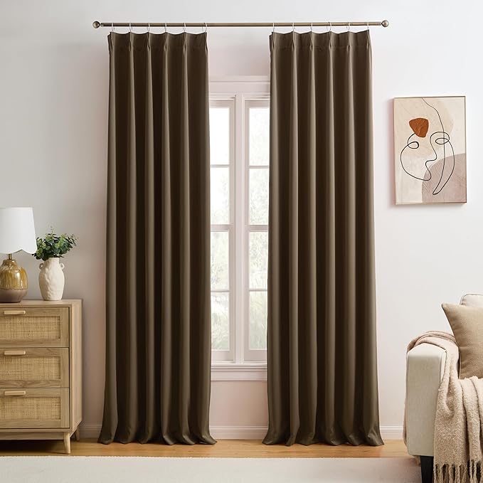 Brown Blackout Curtains 120 Inches Long 10 feet Tall, Extra Long Pinch Pleats Living Room Curtains Thermal Pleated Curtains Panels Drapery for Home, Hotel, Office, 40" W x 120" L, Set of 2-CubbioJoy
