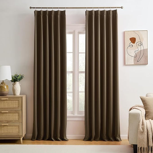 KEQIAOSUOCAI Brown Blackout Curtains 126 Inches Long, Extra Long Pinch Pleats Living Room Curtains Thermal Pleated Curtains Panels Drapery for Home, Hotel, Office, 40" W x 126" L, Set of 2-CubbioJoy