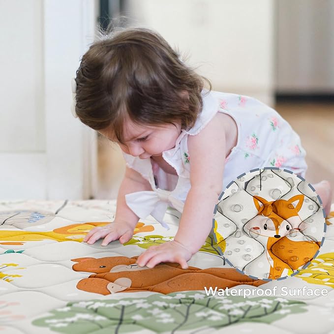 Baby Play Mat 71" X 59" Playpen Mat Upgraded Thicken Baby Floor Play Mat Non-Slip Cushioned Crawling Mat Waterproof Activity Playmats for Babies Toddlers Infants (71X59, Fox)-CubbioJoy