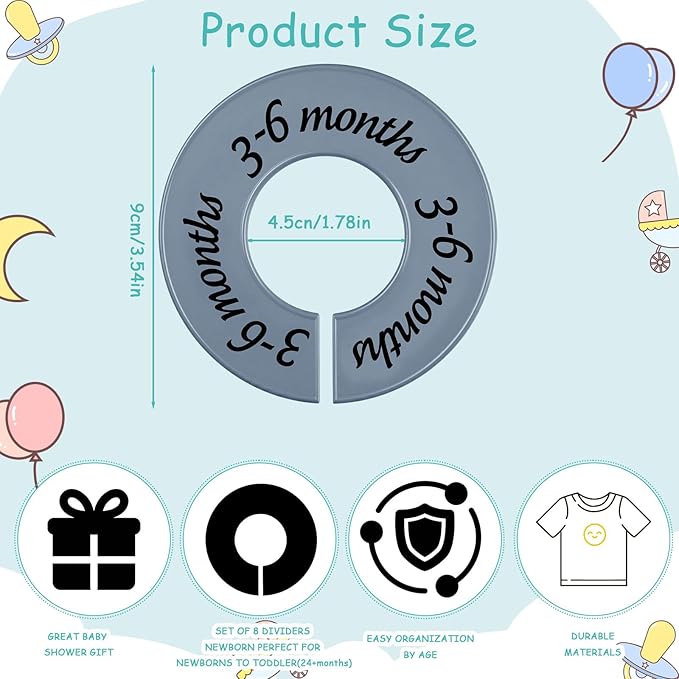 8 Pcs Baby Closet Dividers Unisex Baby Clothes Organizers Clear Labels for Nursery Closet Organizer & Decor Nursery Fits Most Rods(Natural,Earth Stone Color)-CubbioJoy