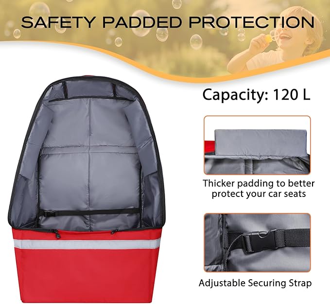 Car Seat Travel Bag for Airplane,Infant Seat Travel Bag with Shoulder Strap,Padded Car Seats Backpack with Reflective Stripes,Large Carseat Carrier Bag Travel Car Seat Cover, Red-CubbioJoy